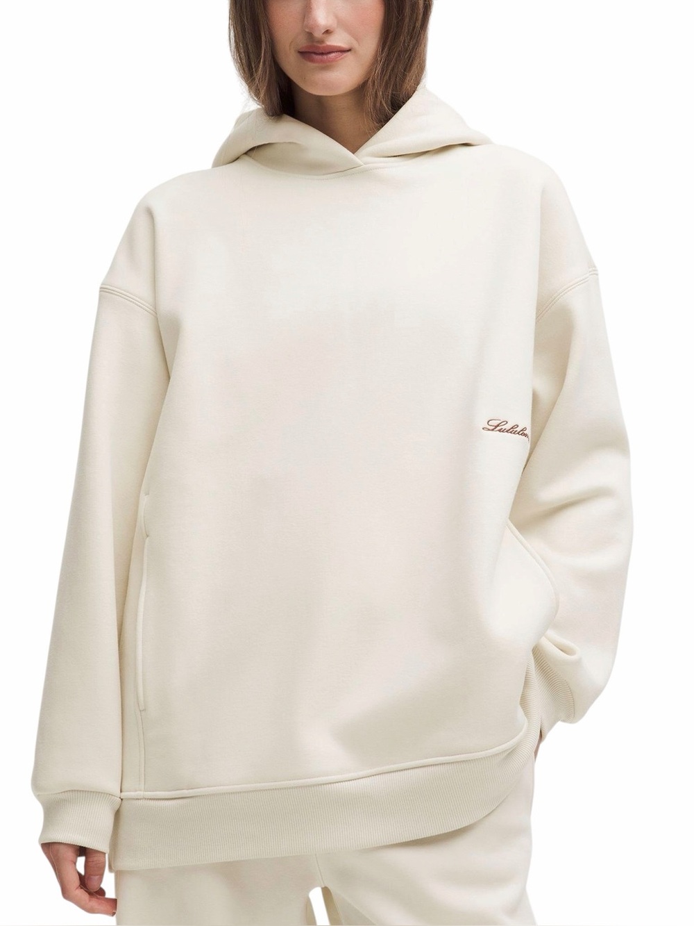 Lululemon Big Cozy Ultra-Oversized Wordmark Hoodie Cream Plush Fleece Sz S